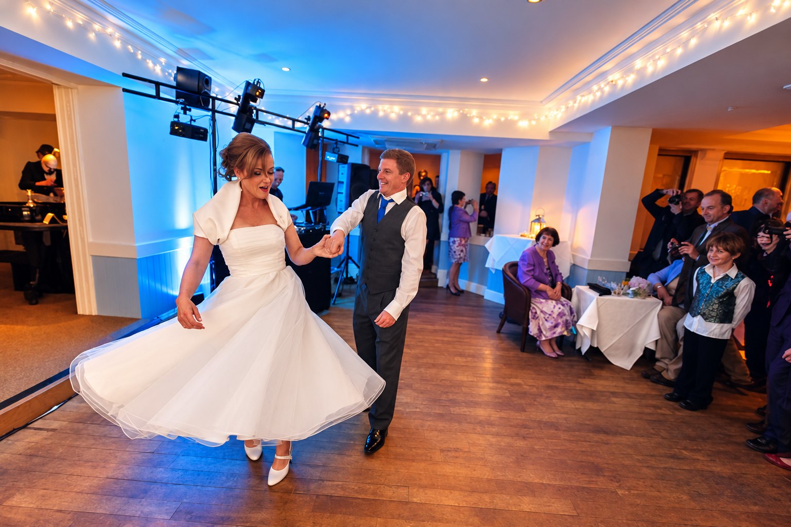 Bride and groom dancing at their Bournemouth wedding reception
